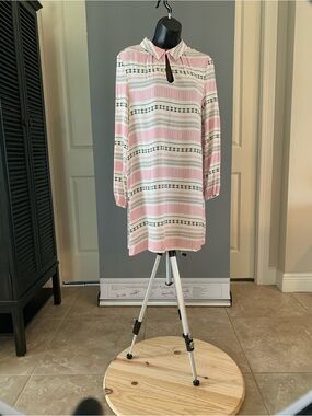 Jack by BB Dakota Pink and White Striped Long Sleeve Shift Dress